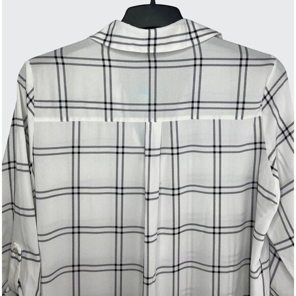 FORTUNE + IVY Christelle White & Black Plaid Button Down Blouse 3/4 Sleeve XL - Picture 5 of 16